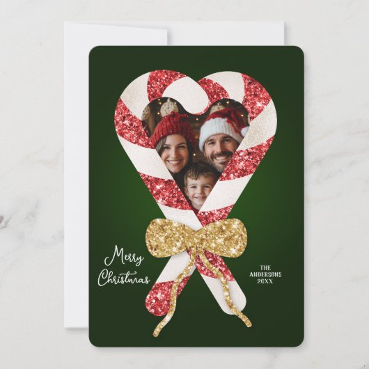 Fun Glitzer Candy Cane Frame Foto Weihnachten Einladung (Vorderseite)