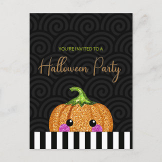 Fun Glitzer Pumpkin Halloween-Party Einladung Postkarte