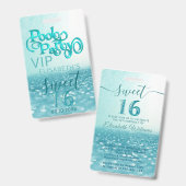 Fun Glitzer Skript Pool Party Sweet 16 VIP Abzeich Ausweis (Vorder- & Rückseite)