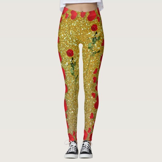 Fun glitzernde Rose und Herzen Leggings (Vorderseite)