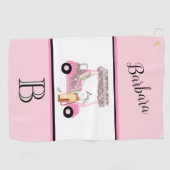 Fun Glitzy Golf Cart Monogram Name Golfhandtuch (Horizontal)