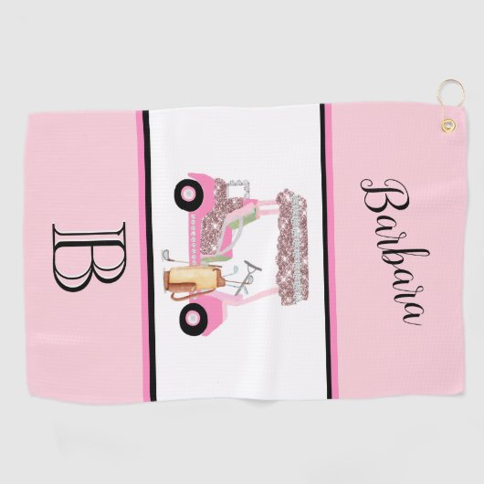 Fun Glitzy Golf Cart Monogram Name Golfhandtuch (Horizontal)