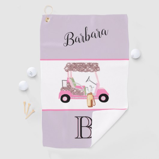 Fun Glitzy Golf Cart Monogram Name Golfhandtuch (Insitu)