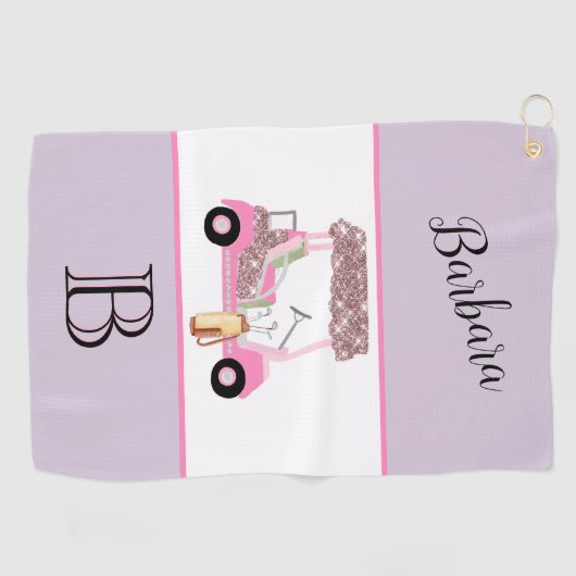 Fun Glitzy Golf Cart Monogram Name Golfhandtuch (Horizontal)