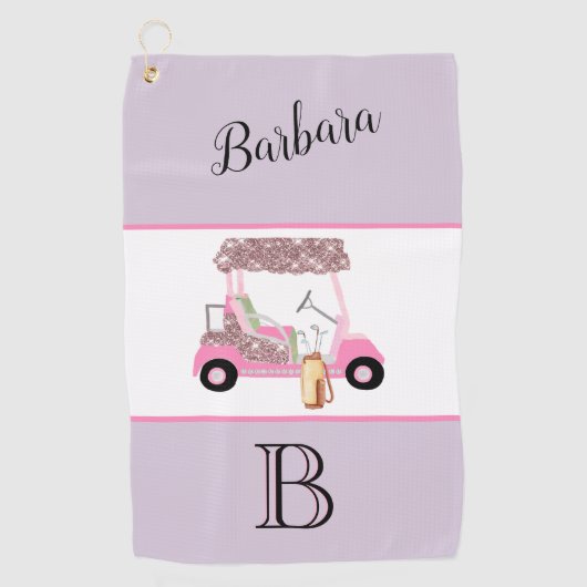 Fun Glitzy Golf Cart Monogram Name Golfhandtuch (Vorderseite)