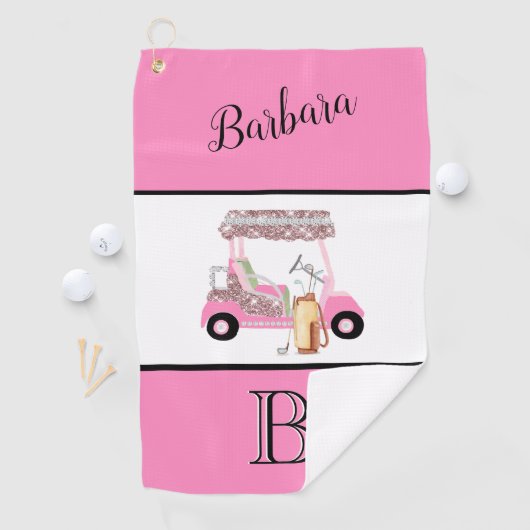 Fun Glitzy Golf Cart Monogram Name Golfhandtuch (Insitu)