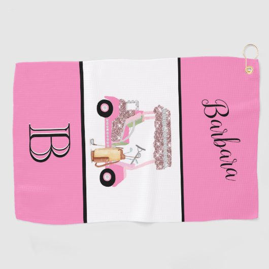 Fun Glitzy Golf Cart Monogram Name Golfhandtuch (Horizontal)