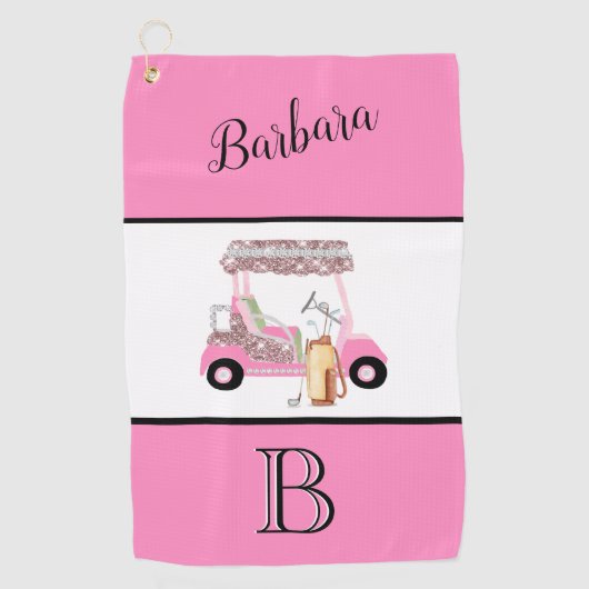 Fun Glitzy Golf Cart Monogram Name Golfhandtuch (Vorderseite)