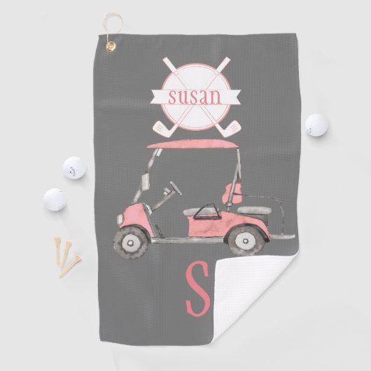 Fun Glitzy Golf Cart Monogram Name Golfhandtuch (Insitu)