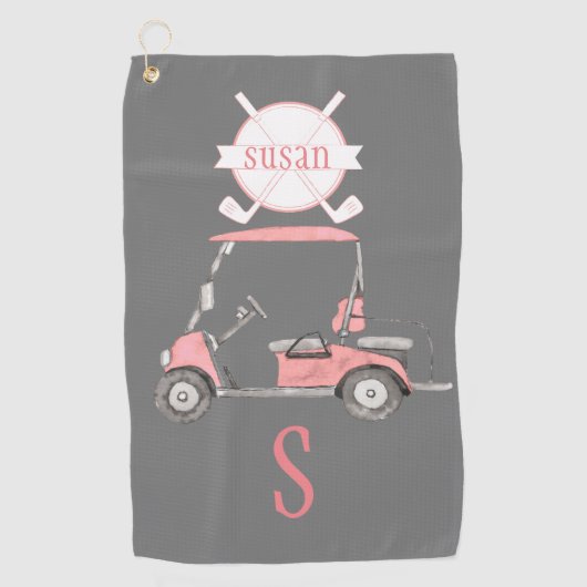 Fun Glitzy Golf Cart Monogram Name Golfhandtuch (Vorderseite)