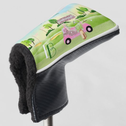 Fun Glitzy Golf Cart Monogram Name Putter Headcover (3/4 Vorderseite)