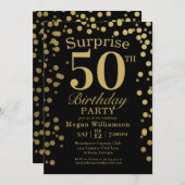 Fun Gold Black Confetti Überraschung 50. Geburtsta Einladung (Vorne/Hinten)