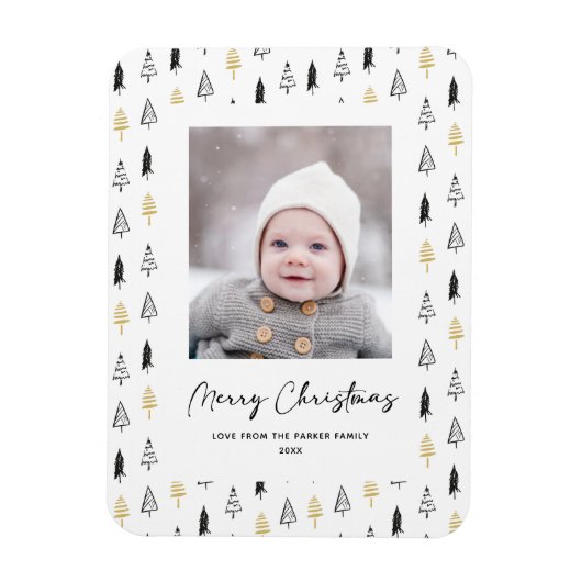 Fun Gold Black Pine Tree Minimalistische Weihnacht Magnet (Vertikal)