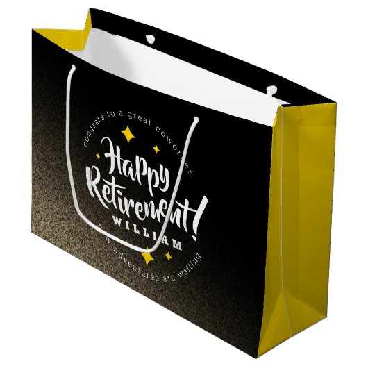 Fun Gold Glitzer Stars Rente Neue Abenteuer Große Geschenktüte (Vorderseite Schrägansicht)