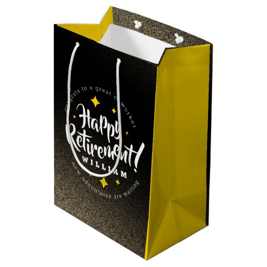 Fun Gold Glitzer Stars Rente Neue Abenteuer Mittlere Geschenktüte (Rückseite Schrägansicht)