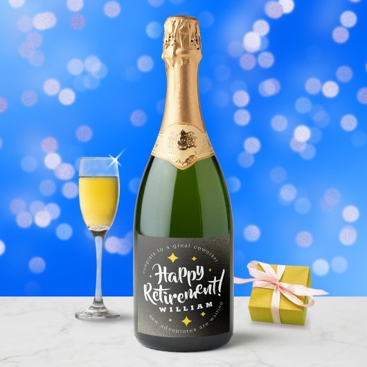 Fun Gold Glitzer Stars Rente Neue Abenteuer Schaumweinetikett