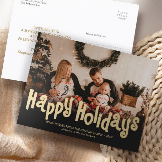 Fun Gold Happy Holidays Foto Moderne Postkarte