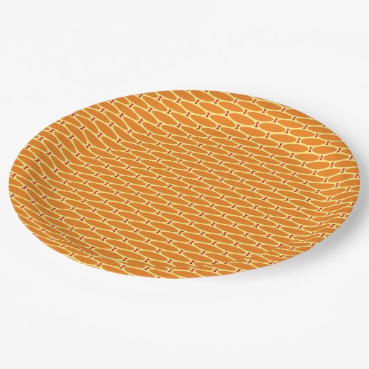 Fun Golden Orange Tiled Ovals Red Accent Pattern Pappteller (Schrägansicht)