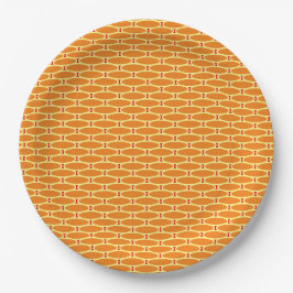 Fun Golden Orange Tiled Ovals Red Accent Pattern Pappteller