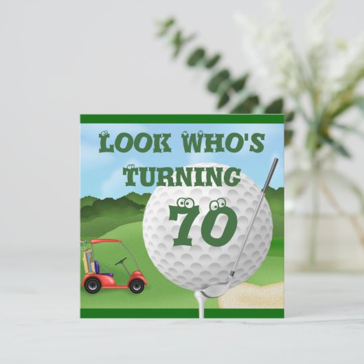Fun Golf 70. Geburtstag Einladung TEMPLATE (Stehend Vorderseite)