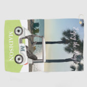 Fun Golf Cart Beach Monogram Name Golfhandtuch (Horizontal)