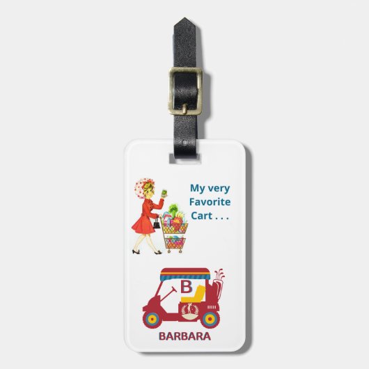 Fun Golf Cart Monogram Name Bag Gepäckanhänger (Vorderseite vertikal)