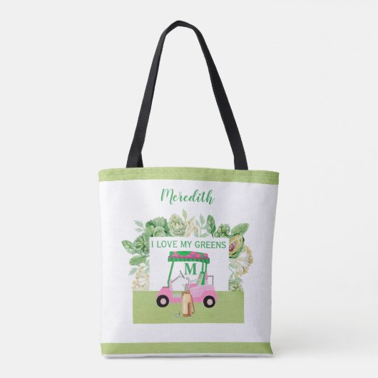 Fun Golf Cart Monogram Name Liebe Grüntöne     Tasche (Rückseite)