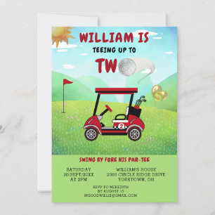 Fun Golf Red Cart Boy 2. Geburtstag Par-T-Shirt Einladung