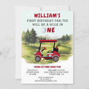 Fun Golf Red Cart Junge 1. Geburtstag Par-T-Shirt Einladung