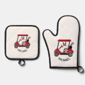 Fun Golf Typ Cart Custom Monogram Name Ofenhandschuh & Topflappen-Set (Vorderseite)