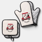 Fun Golf Typ Cart Custom Monogram Name Ofenhandschuh & Topflappen-Set (Vorderseite/Rückseite)