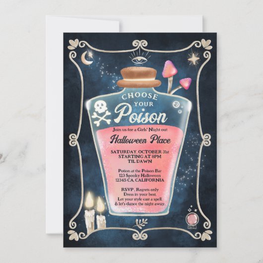 Fun Gothic pink Gift Halloween Girls Nacht out Einladung (Vorderseite)