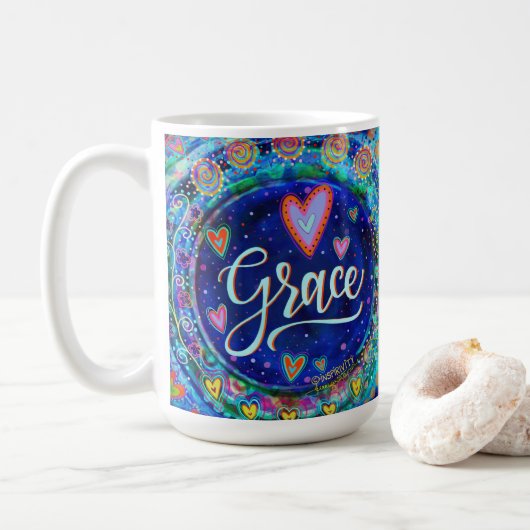 Fun Grace Whimsical Girly Blue Inspirational Kaffeetasse (Mit Donut)