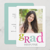 FUN GRAD chic Foto Moderne Typografie Pink Minze Einladung (Vorne/Hinten)