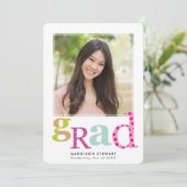 FUN GRAD chic Foto Moderne Typografie Pink Minze Einladung (Stehend Vorderseite)