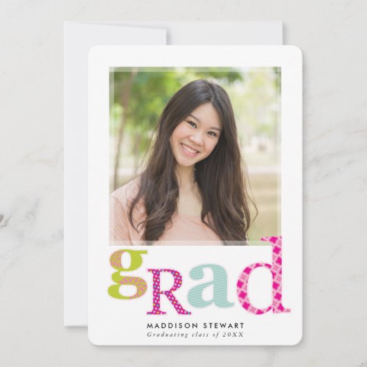 FUN GRAD chic Foto Moderne Typografie Pink Minze Einladung (Vorderseite)