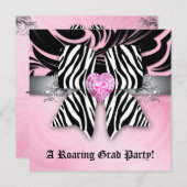 Fun Graduation Party lädt Zebra Bow Pink Silver ei Einladung (Vorne/Hinten)
