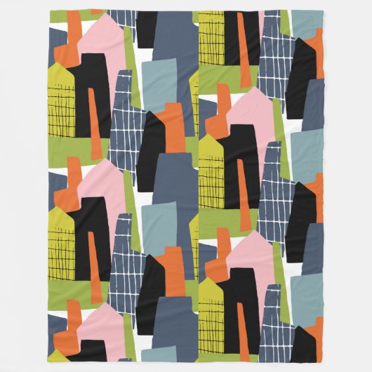 Fun Grafikhäuser abstrakt modernes Limettengrün Fleecedecke (Vorderseite)