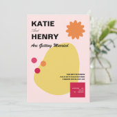 Fun Graphic Design Orange Yellow Pink Wedding Einladung (Stehend Vorderseite)