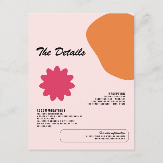 Fun Graphic Design Wedding Details Enclosure Card Begleitkarte (Vorderseite)