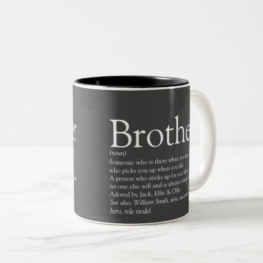 Fun Gray Cool Modern Best Ever Brother Definition Zweifarbige Tasse (VorderseiteRechts)