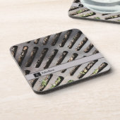 Fun Gray Heavy Metal Grate Look Monogram Getränkeuntersetzer (Linke Seite)