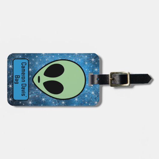 Fun Green Alien Personalisiert Gepäckanhänger (Vorderseite horizontal)