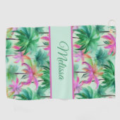 Fun green and pink ladies tropical palm tree golfhandtuch (Horizontal)