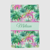Fun green and pink ladies tropical palm tree golfhandtuch (Vorderseite)