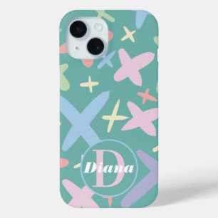 Fun Green Blue Doodle Crisscross Muster Monogramm Case-Mate iPhone Hülle