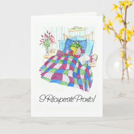 Fun Green Frog bald gut Spanisch Gruß Karte (Gelbe Blume)