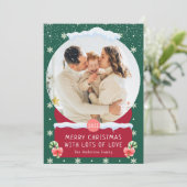 Fun Green Frohe Weihnachts-Schneeglobe-Fotokarte Einladung (Stehend Vorderseite)