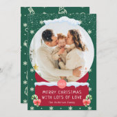 Fun Green Frohe Weihnachts-Schneeglobe-Fotokarte Einladung (Vorne/Hinten)