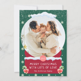 Fun Green Frohe Weihnachts-Schneeglobe-Fotokarte Einladung